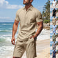 👕 LIMITED-TIME 56% OFF! 💥 Men's Casual Top & Shorts 2-Piece Set – Linen Blend, Lapel Collar, Elastic Waist ✨