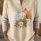 Damen-Pullover mit V-Ausschnitt, Kürbis-Blumenmuster und Thanksgiving-Motiv