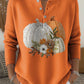 Damen-Pullover mit V-Ausschnitt, Kürbis-Blumenmuster und Thanksgiving-Motiv