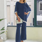 Set aus elegantem Poncho-Oberteil mit Paillettenbesatz und weit geschnittener Hose