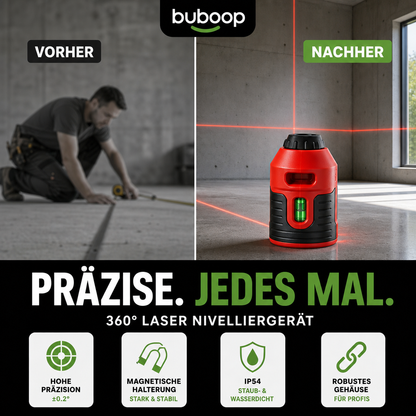 360°-Laser-Nivelliergerät mit Schutzklasse IP54 (staub- und wasserdicht), ideal für den Einsatz in Innenräumen oder unter rauen Außenbedingungen