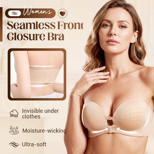 👙Last Day Special Price £9.98🤍Women’s Seamless Front Closure Strapless Bra, Ultra Soft Moisture-Wicking Invisible Everyday Bra