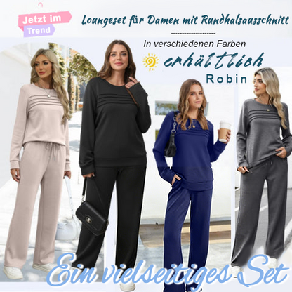 🔥Letzter Tag 40% Rabatt✨Loungeset für Damen: Top mit Rundhalsausschnitt & Hose mit Kordelzug💖