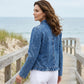 Damen-Jeansjacke mit Rüschenbesatz und offenem Vorderteil – Leicht und feminin – Vielseitig und schick