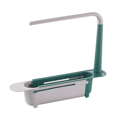 🧽 No-Drill Sink Organiser – Telescopic Stainless Steel Rack with Towel Bar & Drain Holes
