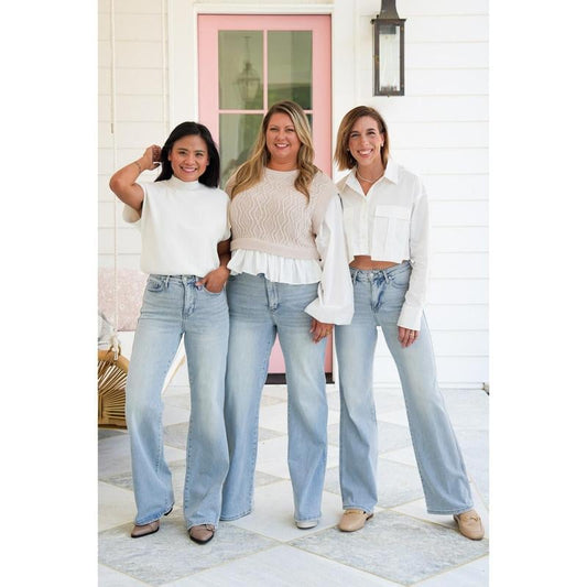 🍃 Vintage-Waschungen mit hohem Bauch und Bauchkontrolle Jeans mit geradem Bein