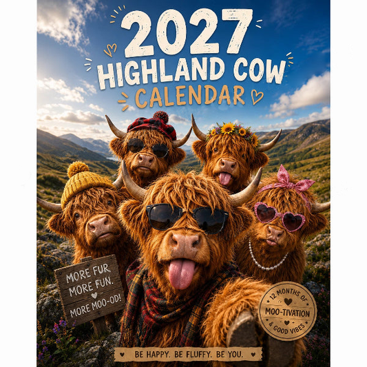 ✨️Surprise 60% Off！💥Each only ￡9.98🐮May 2027 bring you booming luck！🔥2027 Funny Highland Cow Wall Calendar | A4 Hanging Calendar |