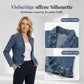 Damen-Jeansjacke mit Rüschenbesatz und offenem Vorderteil – Leicht und feminin – Vielseitig und schick