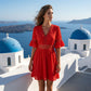 Schickes Kleid mit V-Ausschnitt und Spitzenausschnitten