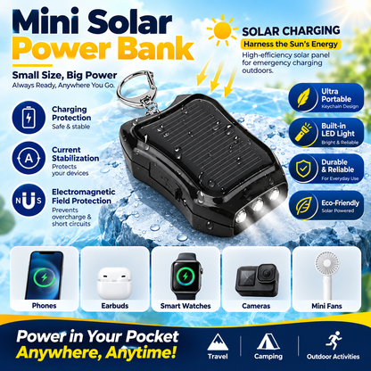 ☀️50% OFF NOW! 1200mAh Solar Power Bank Keychain, Portable Mini Solar Charger Key Ring Emergency Power Supply for Outdoor Camping Hiking