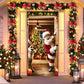🎄Xmas Sale - 50% OFF❤️Christmas Door Cover - Santa & Reindeer Stretch Fabric Door Banner with 4-Side Elastic Edges, DIY Door Handle Cutout, Slip-On Front Door Holiday Decor