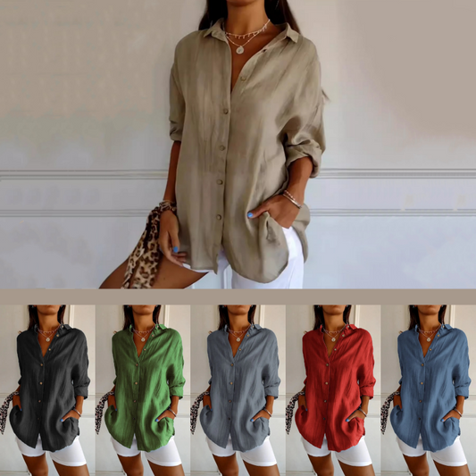 👚 50% RABATT! 🌷 Klassisches, Faltenstrukturiertes Einreißiges Revershemd für Frauen – Texturierter Stoff, Zeitloser Look & Vielseitig Tragbar 🍃
