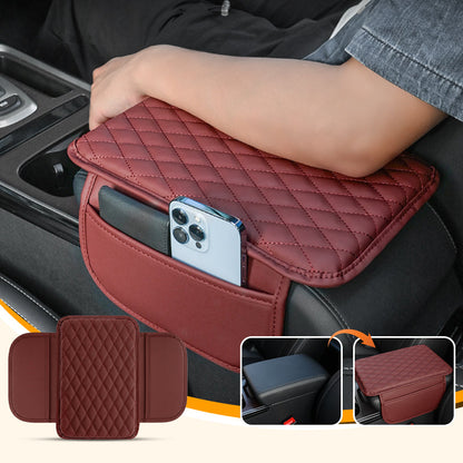 🏆 Last Day Special Price £9.99!🚗Universal Faux Leather Car Armrest Box Booster Cushion – Quilted Armrest Pad with Storage Pocket