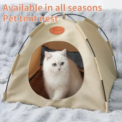 🐾 JETZT 50 % RABATT!🏕️ Zusammenklappbares Haustierzelt – Faltbares Design & beidseitig verwendbares Kissen – Kühle Sommer/Warme Winter 🐱