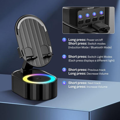 🔥HOT SALE 💥2026 Upgraded Cell Phone Stand with Induction Speaker/Power Bank/Atmosphere Light