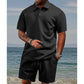 🌞👕 Herren Zweiteiler mit Rautenstruktur: Kurzarmhemd & Shorts mit Kordelzug 💎✨ Atmungsaktiv, knitterfrei & perfekt für heiße Tage