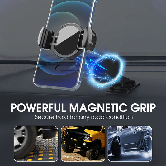 Clip-on-Autotelefonhalter, starker Magnetgriff, rutschfest, faltbar, 360 ° verstellbar, für Autonavigation und Heimgebrauch, funktioniert mit oder ohne magnetische Telefone