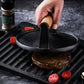 🍔50% OFF NOW! Cast Iron Steak & Burger Press‑Ridged Grill Press with Foldable Wood Handle, Heavy‑Duty Meat Smasher for BBQ Griddle Cooking