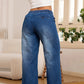 Damen-Jeans mit Kordelbund und weiten Beinen aus Denim