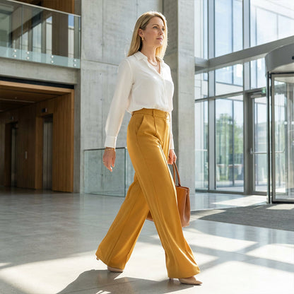 ⌛ Nur noch 3 Tage – 50 % auf alles! ⏰ Damen-Hose mit hohem Bund, weitem Bein und einfarbigem Bein