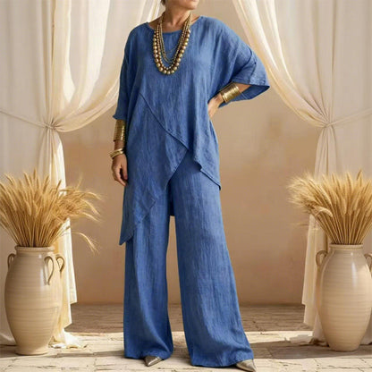 🔥Solange der Vorrat reicht 50% Rabatt!🎉Zweiteiliges Damen-Outfit mit lockerer Passform und asymmetrischem Oberteil
