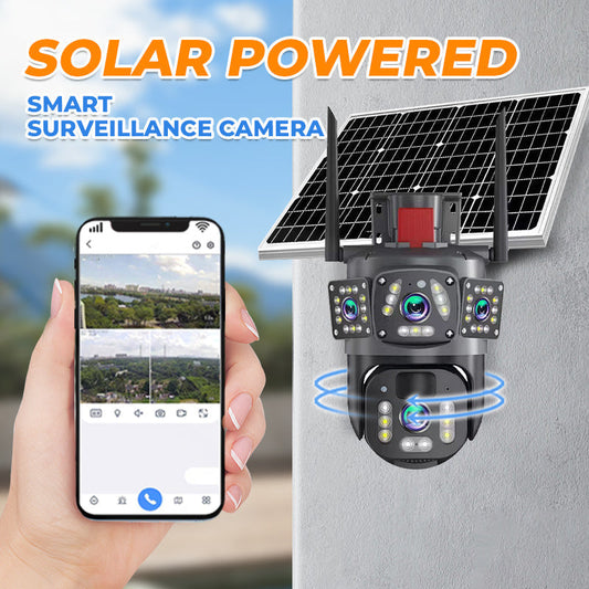 🔥10-facher Zoom, Dreifachobjektiv, 6K-Auflösung, 9 MP, kabellose WLAN-Überwachungskamera für den Außenbereich mit Solarstromversorgung – 360° PTZ, IP66 wasserdicht, Farb-Nachtsicht, Zwei-Wege-Audio und Bewegungserkennung