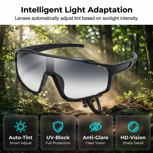 Photochrome Outdoor-Sportbrille - Selbsttönend & Panoramablick | Windschutz, Rutschfest