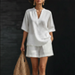 🔥 SOMMER DEAL: -50% 💫 Damen 2-teiliges Set 👚 V-Ausschnitt Top + Shorts – weich, leicht & super komfortabel 🌿