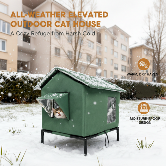⏰ LIMITED TIME 50% OFF! 🐈 All-Weather Elevated Outdoor Cat House – Waterproof Oxford Cloth, Thermal Aluminum Lining & Foldable Design 🌧️