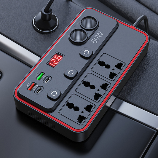 🔌Multifunktionales Autoladegerät mit Steckdosen und USB-Anschluss