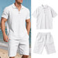 👕 LIMITED-TIME 56% OFF! 💥 Men's Casual Top & Shorts 2-Piece Set – Linen Blend, Lapel Collar, Elastic Waist ✨