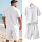 👕 LIMITED-TIME 56% OFF! 💥 Men's Casual Top & Shorts 2-Piece Set – Linen Blend, Lapel Collar, Elastic Waist ✨