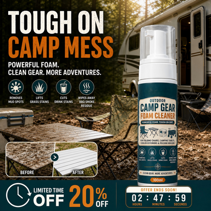 🏕️50% OFF NOW! Outdoor Camp Gear Foam Cleaner with Cleaning Towel‑Powerful Stain Removing Foam Spray for Camping Chairs, Tables, Coolers & Folding Wagons