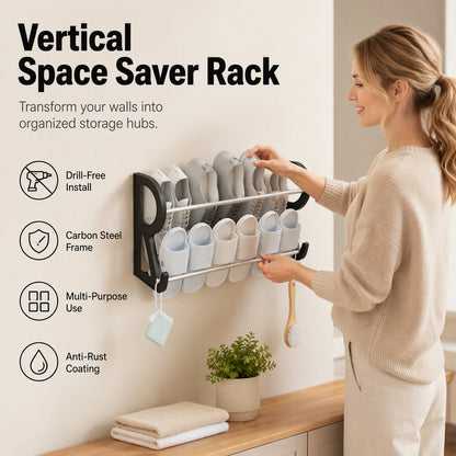 🍃🏆 Last Day Special Price £7.99 !💥 60% OFF NOW! 💥Drill‑Free Wall‑Mounted Shoe Rack‑Vertical Space‑Saver Carbon Steel Shoe Organizer, Anti‑Rust No‑Drill Storage Rack for Entryway Bathroom & Closet