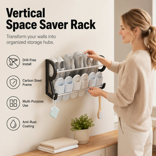 🍃🏆 Last Day Special Price £7.99 !💥 60% OFF NOW! 💥Drill‑Free Wall‑Mounted Shoe Rack‑Vertical Space‑Saver Carbon Steel Shoe Organizer, Anti‑Rust No‑Drill Storage Rack for Entryway Bathroom & Closet