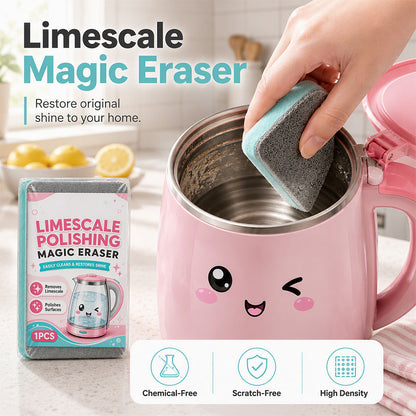 🧽50% OFF NOW! Limescale Polishing Magic Eraser Sponge‑ Chemical‑Free Descaling Scrub Pad, Scratch‑Free High‑Density Cleaning Sponge for Kettles, Sinks & Hard‑Water Stains