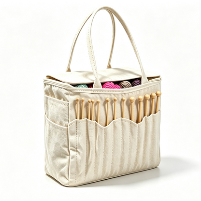 👝 Canvas Yarn Storage Bag – Portable Knitting Tote with Needle Pockets 🧶✨