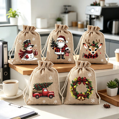 🎅 LIMITED‑TIME 60% OFF! 🎄 Christmas Drawstring Gift Bags – Santa & Reindeer Design, Reusable Fabric Gift Wrapping Bags