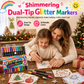 12 Pack Dual Tip Glitter Markers and Highlighters Set 24 Colors Double Ended Soft Brush Tip Pens