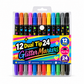 12 Pack Dual Tip Glitter Markers and Highlighters Set 24 Colors Double Ended Soft Brush Tip Pens