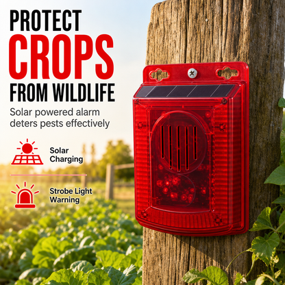 🚨🔥 Solar-powered outdoor wildlife alarm – sound and light deterrent for gardens and crops