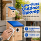 🐦 50% OFF! ✨ Weatherproof Wooden Outdoor Bird House – Solid Thickened Natural Timber with Sky Blue Slanted Roof, Predator-Safe Metal Reinforced Entry Guard & Round Resting Perch🏡