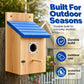 🐦 50% OFF! ✨ Weatherproof Wooden Outdoor Bird House – Solid Thickened Natural Timber with Sky Blue Slanted Roof, Predator-Safe Metal Reinforced Entry Guard & Round Resting Perch🏡